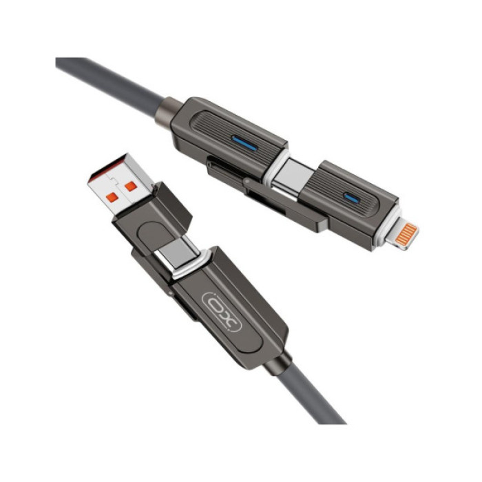 Дата кабель USB 2.0 AM to USB-C + USB 2.0 AM to Lightning 1.0m 60W gray XO (NB275_4-in-1_Gray)