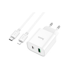 Зарядний пристрій HOCO C80A Plus Rapido 1xUSB-C PD20W + 1xUSB QC3.0 + cable USB-C to Lightning White (6931474779892)