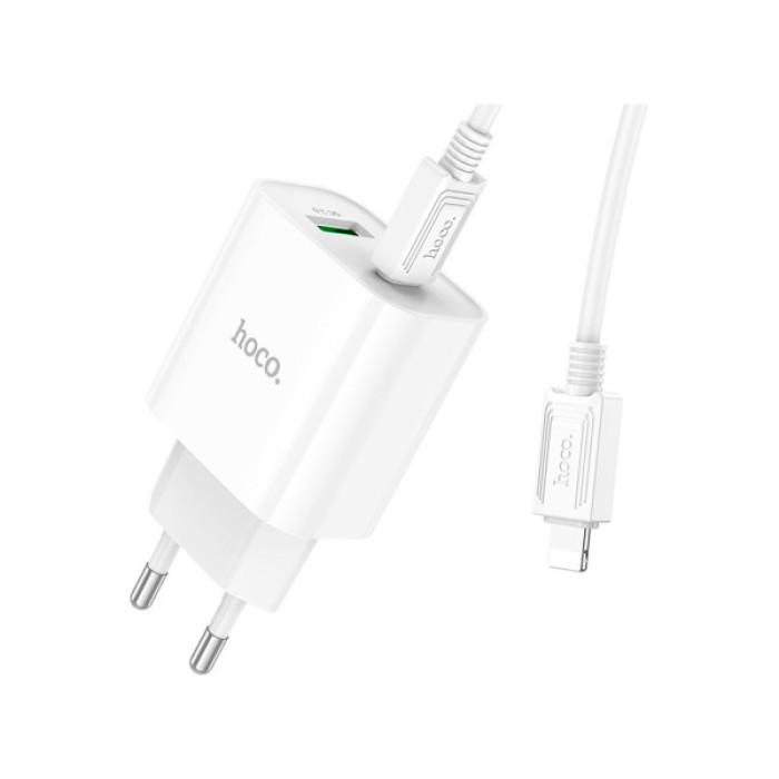 Зарядний пристрій HOCO C80A Plus Rapido 1xUSB-C PD20W + 1xUSB QC3.0 + cable USB-C to Lightning White (6931474779892)