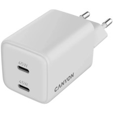 Зарядний пристрій Canyon CU45CC GaN 45W 2xPD EU White (CNS-CUW45CC)