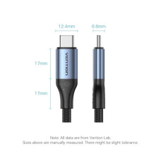 Дата кабель USB-C to USB-C 1.0m Thunderbolt 4 240W (50V/5A) 8K60Hz Gray Aluminum Alloy Vention (TAVHF)