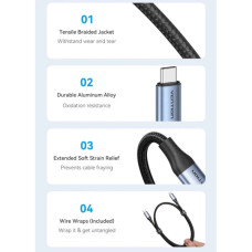 Дата кабель USB-C to USB-C 1.0m Thunderbolt 4 240W (50V/5A) 8K60Hz Gray Aluminum Alloy Vention (TAVHF)