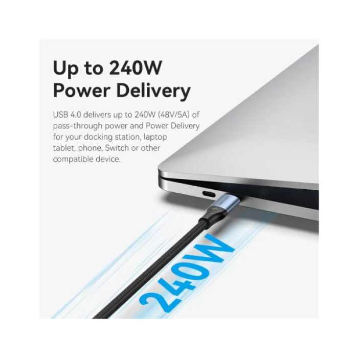 Дата кабель USB-C to USB-C 1.0m Thunderbolt 4 240W (50V/5A) 8K60Hz Gray Aluminum Alloy Vention (TAVHF)