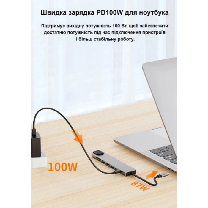 Концентратор Dynamode USB-C 8-in-1 HDMI 4K30Hz + 1xRJ45 + 1xUSB 3.0 + 1xUSB 2.0 + 1xUSB-C PD (BYL-2017L)