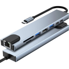 Концентратор Dynamode USB-C 8-in-1 HDMI 4K30Hz + 1xRJ45 + 1xUSB 3.0 + 1xUSB 2.0 + 1xUSB-C PD (BYL-2017L)