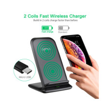 Зарядний пристрій Choetech 15W Fast Wireless Charging Stand 2coils black (T555-F-BK)