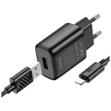 Зарядний пристрій HOCO C134A Solid USB + cable USB to Lightning Black (6942007621311)