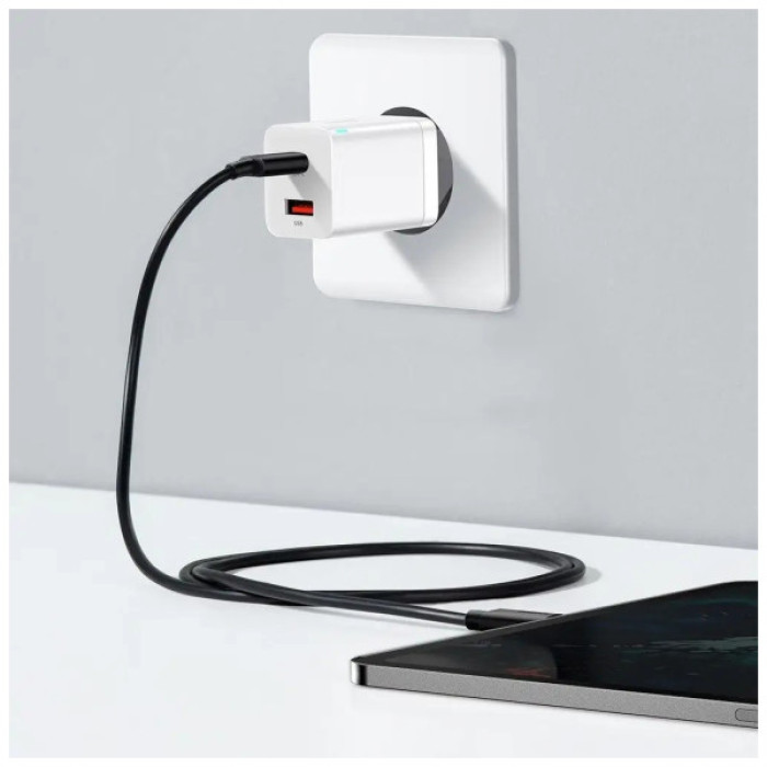Зарядний пристрій Baseus 1xUSB-C 30W + 1xUSB white (CCSUPP-E02)