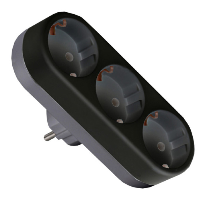 Мережевий розгалужувач EUROELECTRIC X3 16А Black з заземленням (EE-3-16A(black))