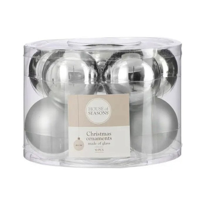 Ялинкова іграшка House Of Seasons Скляні кульки 10 шт D6 см Срібні (8718861972580)