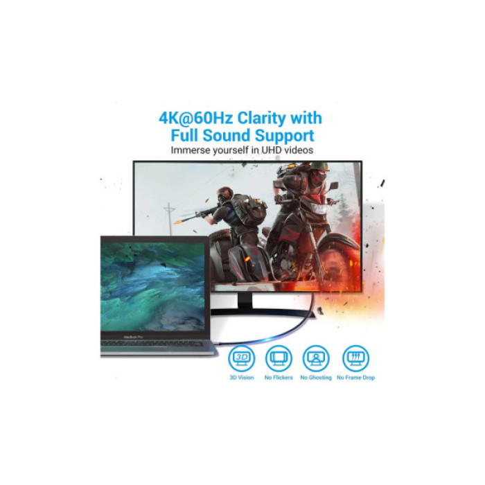 Кабель мультимедійний USB-C to HDMI M 2.0m V2.0 4K 60Hz black Vention (CRBBH)