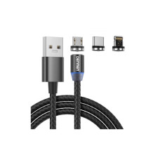 Дата кабель USB 2.0 AM to Lightning + Micro 5P + Type-C magnetic black Denmen (DN-D09E-BK)