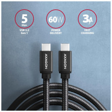 Дата кабель USB-C to USB-C 1.0m v3.2 Gen 1 PD 60W 3A black AXAGON (BUCM3-CM10AB)