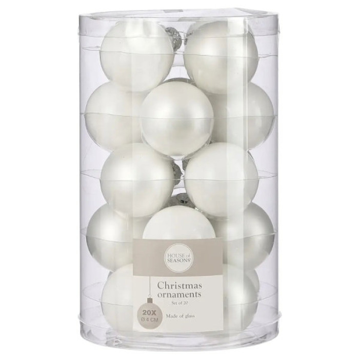 Ялинкова іграшка House Of Seasons Скляні кульки 20 шт D4 см Білі (8718861800142)