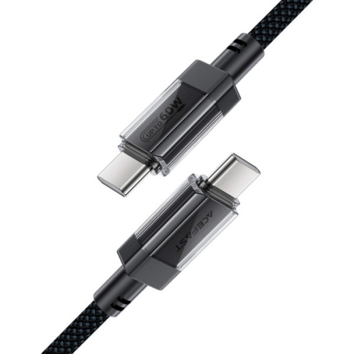 Дата кабель USB-C to USB-C 1.2m 60W stainless steel C12-03 Black Acefast (6974316283317)