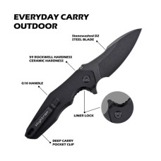 Ніж Hightron Mini Ventura, D2, G10, чорний, чорний stonewash клинок (HK05BLKBS)