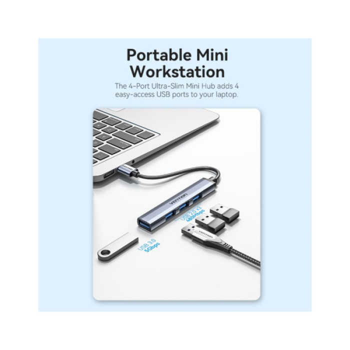 Концентратор Vention USB 3.0 to 1xUSB 3.0 + 3xUSB 2.0 0.15m gray (CKOHB)