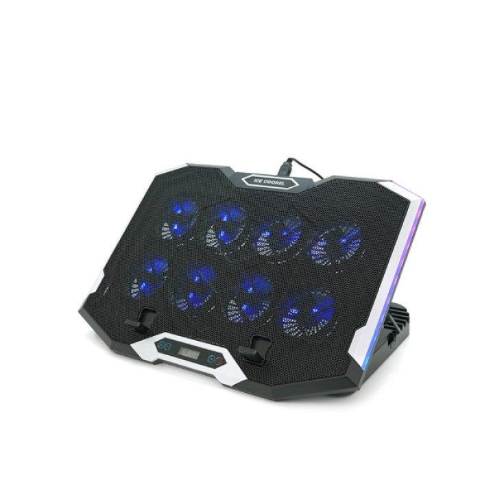 Підставка до ноутбука IceCoorel 10-17", 8*70mm, 2*USB, + LCD, 410x297x40mm, RGB (K10)