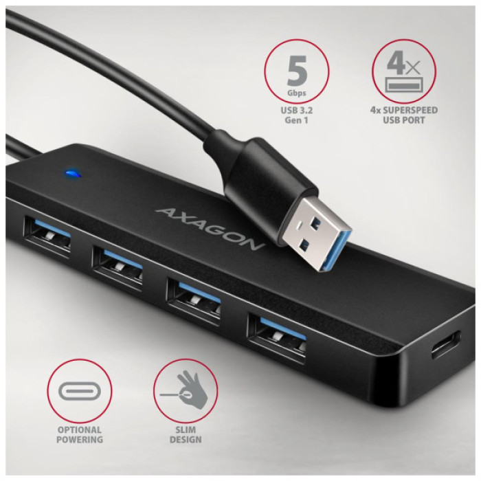 Концентратор AXAGON USB 3.1 to 4xUSB 3.0 black (HUE-C1A)