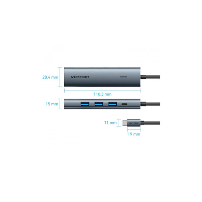 Концентратор Vention USB-C to 4xUSB 3.0 + 1xUSB-C black (TGZHB)