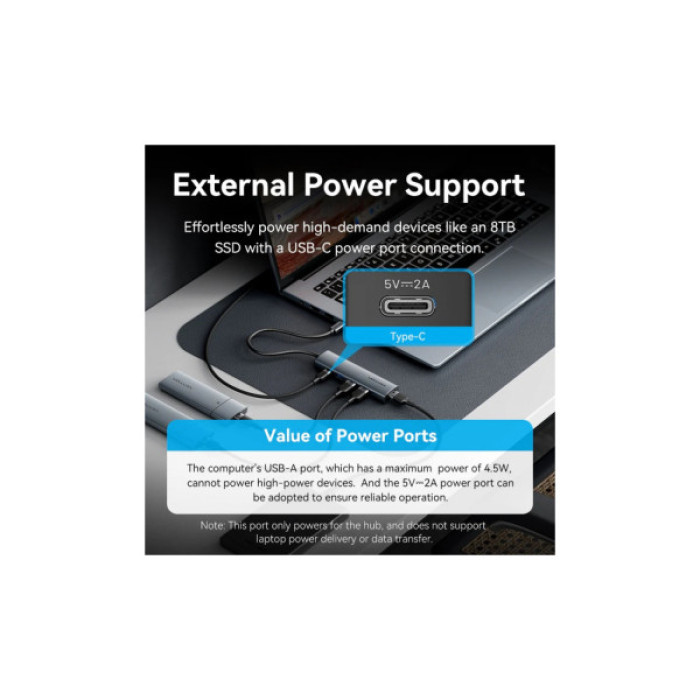 Концентратор Vention USB-C to 4xUSB 3.0 + 1xUSB-C black (TGZHB)