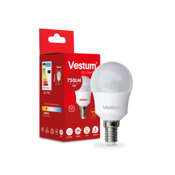 Лампочка Vestum LED G45 8W 3000K 220V E14 (1-VS-1212)