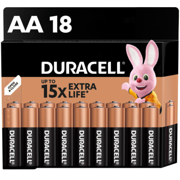 Батарейка Duracell AA лужні 18 шт. в упаковці (5000394107519 / 5006192)