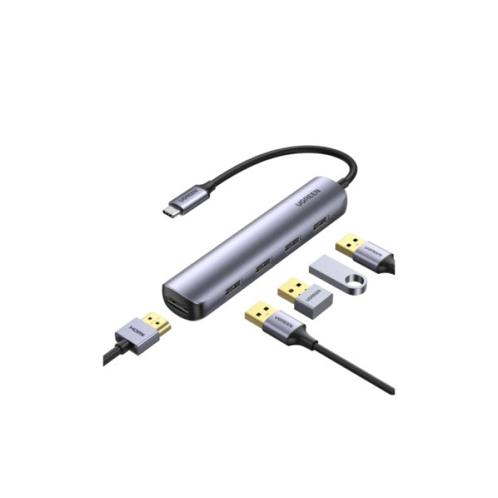 Концентратор Ugreen USB-C to 4xUSB 3.0 + HDMI CM417 gray (20197)