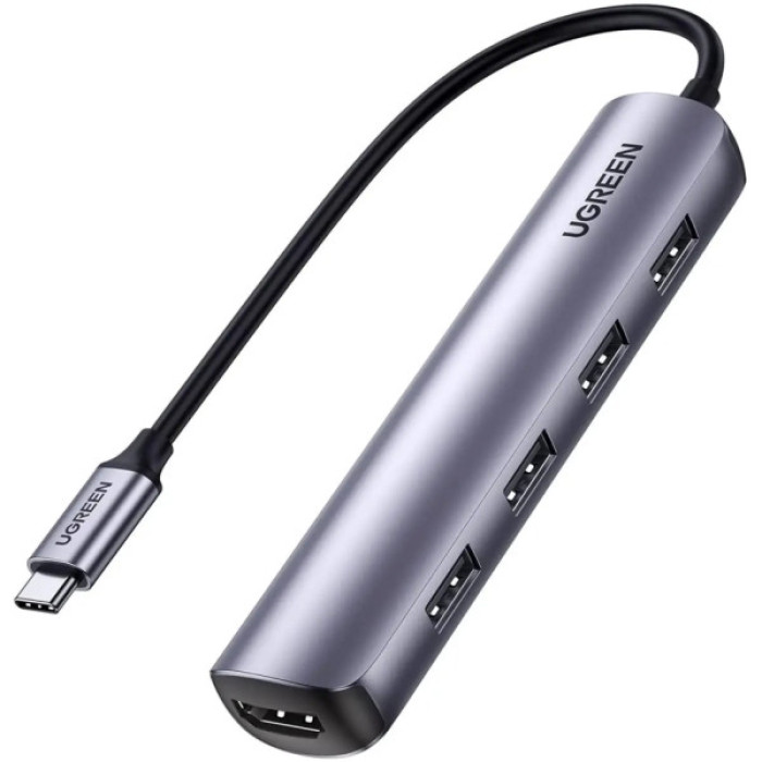 Концентратор Ugreen USB-C to 4xUSB 3.0 + HDMI CM417 gray (20197)