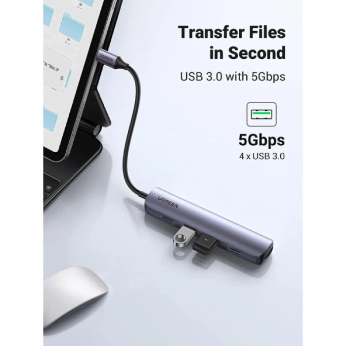 Концентратор Ugreen USB-C to 4xUSB 3.0 + HDMI CM417 gray (20197)