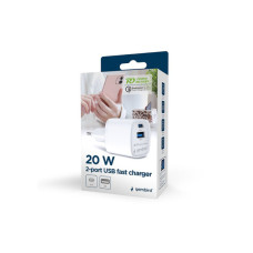 Зарядний пристрій Gembird 1xUSB-C PD20W + 1xUSB QC3.0 white (TA-UC-PDQC20-W-01)