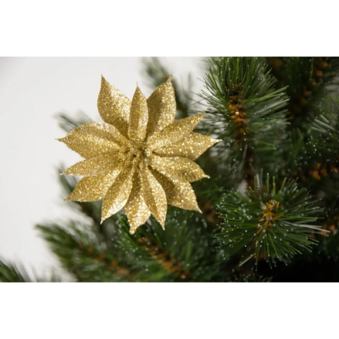 Ялинкова іграшка House Of Seasons Квітка декоративна на кліпсі золота H&S 10 см 3 шт (8720362230809)