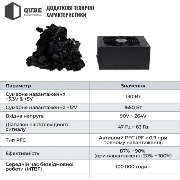 Блок живлення Qube 1650W (QBF-HP1-1650GD-14C)
