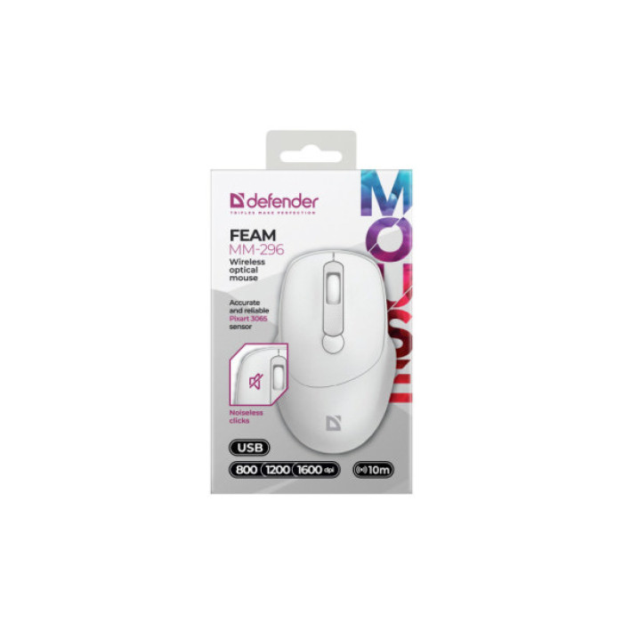 Мишка Defender Feam MM-296 Wireless White (52297)