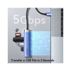 Концентратор Vention USB 3.0 to USB 3.0x3/RJ45/Type-C Hub Blue Aluminum Alloy 5-in-1 (TGFSB)