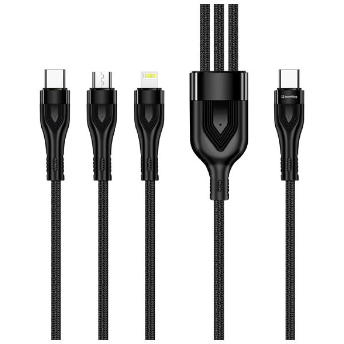 Дата кабель USB 2.0 AM to Lightning + Micro 5P + USB-C 1.2m 3.0A (PD60W data) Black ColorWay (CW-CBPDU3060-BK)