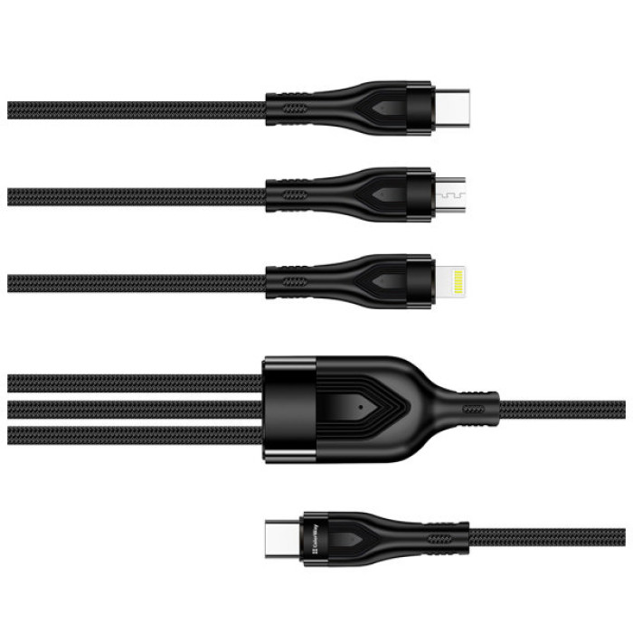 Дата кабель USB 2.0 AM to Lightning + Micro 5P + USB-C 1.2m 3.0A (PD60W data) Black ColorWay (CW-CBPDU3060-BK)