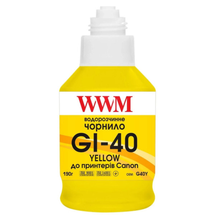 Чорнило WWM Canon GI-40 для G5040/G6040 190г Yellow (KeyLock) (G40Y)