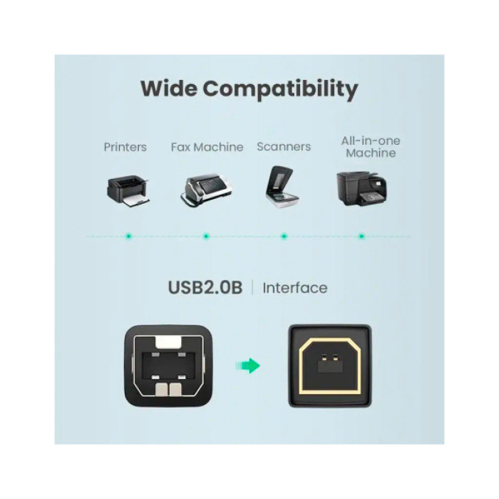 Кабель для принтера USB 2.0 AM/BM 2.0m black Ugreen (20847)
