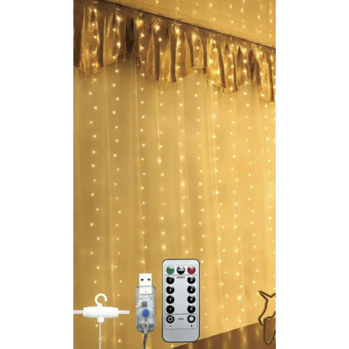 Гірлянда Chomik Штора 3 х 3 м 300 LED Теплий білий USB з пультом (5900779879997)