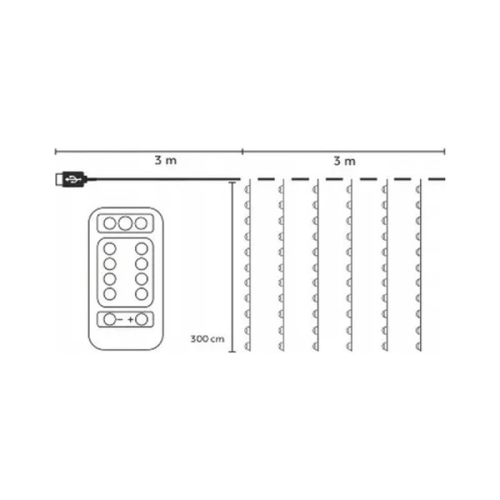 Гірлянда Chomik Штора 3 х 3 м 300 LED Теплий білий USB з пультом (5900779879997)