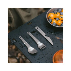 Набір туристичного посуду Naturehike ложка, виделка, ніж з титану CNH22CJ017 сірий з мішечком (6927595711910)