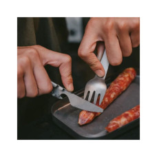 Набір туристичного посуду Naturehike ложка, виделка, ніж з титану CNH22CJ017 сірий з мішечком (6927595711910)