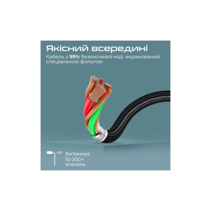 Кабель мультимедійний USB-C to HDMI M 1.8m + USB-CF grey Promate (hdmi-pd100.grey)