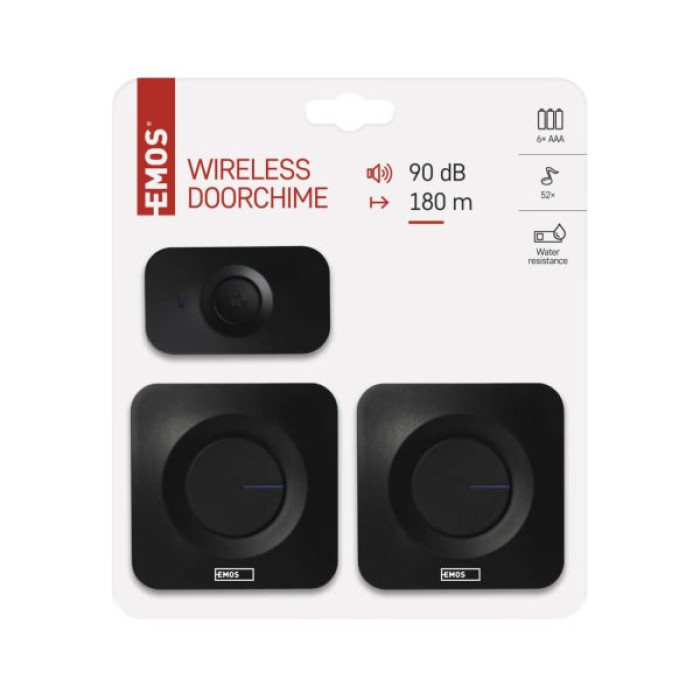 Дверний дзвінок EMOS Бездротовий дверний дзвінок EMOS P5730 3x AAA 2 приймачі (180м) (P5730)