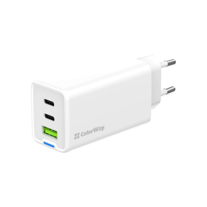 Зарядний пристрій ColorWay GaN Mini 65W PD Port PPS USB (USB-2C1A) white (CW-CHS058PD-WT)