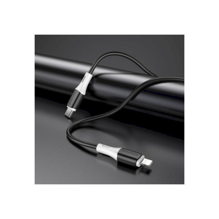 Дата кабель USB-C to Lightning 1.0m 3A 20W silicone BX79 black BOROFONE (6974443384727)
