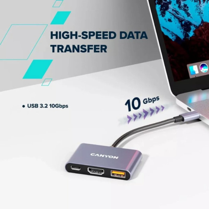 Концентратор Canyon hub DS-4 3in1 USB-C Grey (CNS-TDS4)
