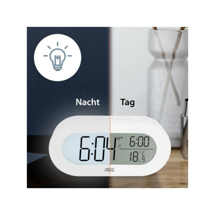 Настільний годинник АDЕ цифровий з температурним дисплеєм білий (CK2134)