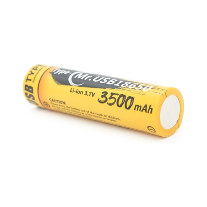 Акумулятор 18650 3500mah (3400-3500mah), 3.7V(2.7-4.2V), Type-C, 72*18.6mm, Yellow Liitokala (USB-18-T35)